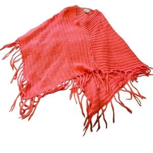 April Cornell Coral Asymmetrical Knit Poncho with Fringe-Tiny Beads throughout